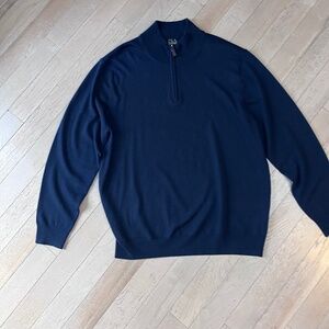 Jos A Banks XL Traveler's Collection Navy Blue 100% Merino Wool 1/4 Zip Sweater